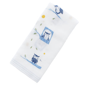 Imabari Towel Face Towel Hagoromo Gauze Owl Night Owl Blue 33 x 95 cm