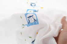 Cargar imagen en el visor de la galería, Imabari Towel Face Towel Hagoromo Gauze Owl Night Owl Blue 33 x 95 cm

