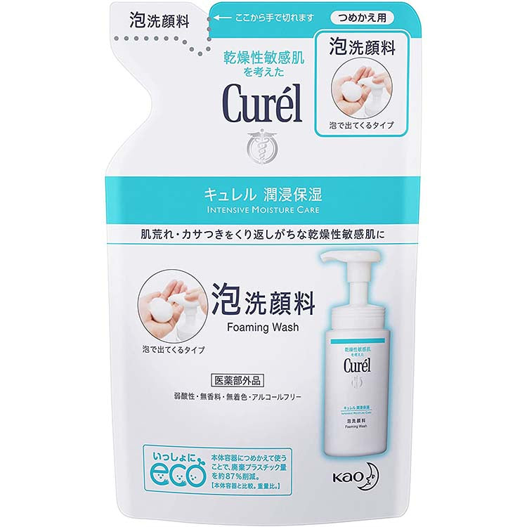 Curel Moisture Care Foaming Face Wash Cleanser Refill 130ml, Japan No.1 Brand for Sensitive Skin Care