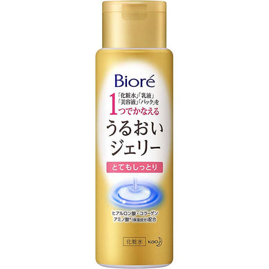Biore Moist Jelly Ultra Moist Main Item 180ml, Super Dry Skin Care Lotion, For moisturized skin that has been packed daily.  Penetrative & mask pack formula. When the sensation changes suddenly, the pack is completed.  Contains hyaluronic acid, collagen, and amino acids (moisturizing ingredients).  A very moist type with richness and rich usability.  Fragrance-free, color-free, allergy tested