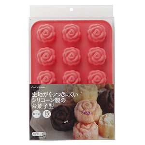 KAI HOUSE SELECT Japanese Dessert Type Silicon Material Baking Tools Cake Mould Rose Flower 15-Pieces