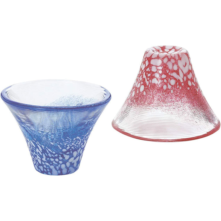 Toyo Sasaki Glass Cold Sake Glass  Set Good Luck Charm Blessings Cup Mount Fuji Cold Sake Cup Set Made in Japan Red & Blue Approx. 35ml 2-pieces G635-T72