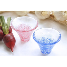 Load image into Gallery viewer, Toyo Sasaki Glass Cold Sake Glass  Set Good Luck Charm Blessings Cup Mount Fuji Cold Sake Cup Set Made in Japan Red &amp; Blue Approx. 35ml 2-pieces G635-T72
