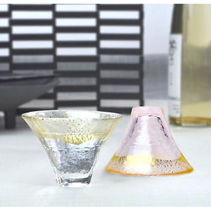 Toyo Sasaki Glass Cold Sake Glass  Set Good Luck Charm Blessings Cup Mount Fuji Cold Sake Cup Set Made in Japan Pink & Clear Approx. 65ml 2-pieces G636-T73