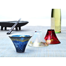 Load image into Gallery viewer, Toyo Sasaki Glass Cold Sake Glass  Good Luck Charm Blessings Cup Mount Fuji Gold Blue Black Made in Japan Blue  Approx. 65ml 42085G-SHB
