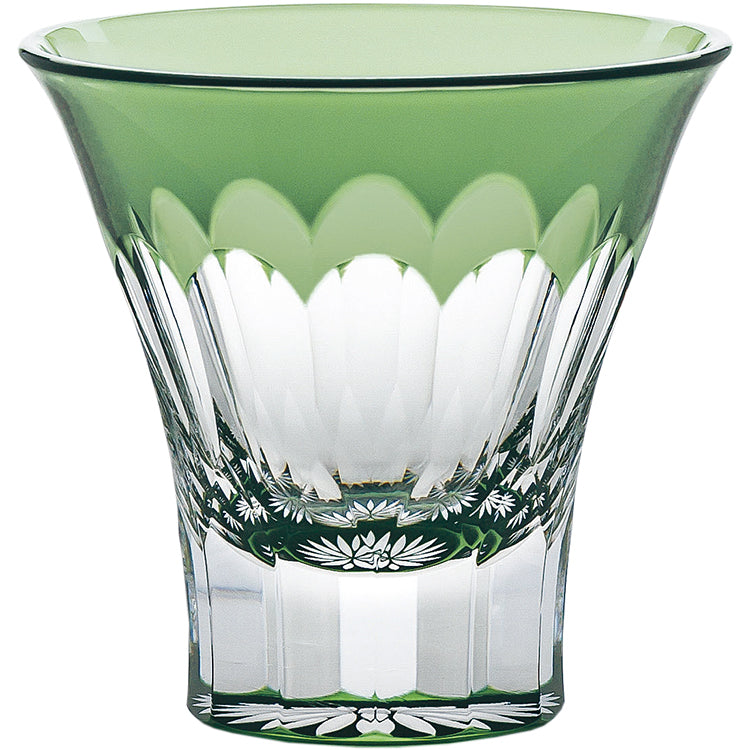 Toyo Sasaki Glass Japanese Sake Wine Glass  Yachiyo Cut Glass Chrysanthemum Pattern Green Approx. 85ml LS19759SCG-C694-S3